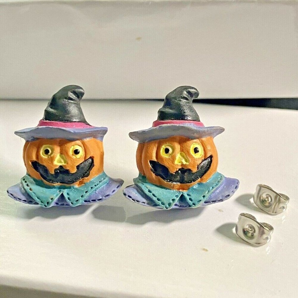 Halloween JACK-O-LANTERN Pumpkin Earrings Pin Set